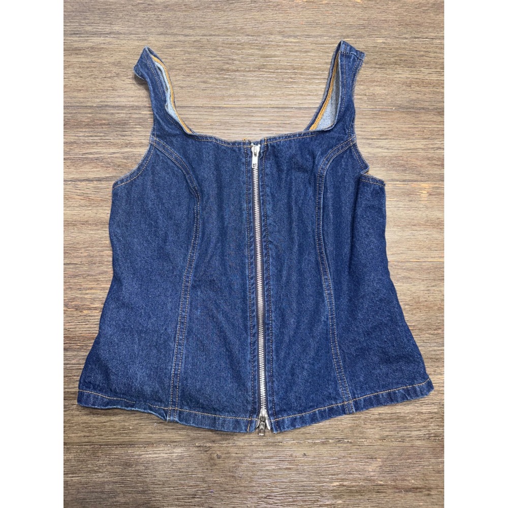 Lone Star Denim Corset Top Dark Wash Zip Front Smocked Back Tank Womens Medium